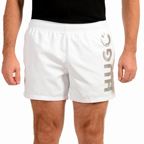 Hugo Boss Men's ABAS White Logo Print Swim Board Shorts US S IT 48